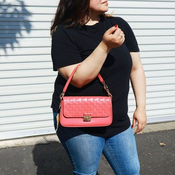 NWT MICHAEL Kors Bradshaw Woven Leather Convertible Shoulder Bag Light Berry Sor - Picture 2 of 14